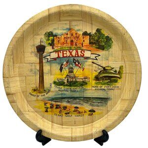 Vintage Texas Landmarks Souvenir Bamboo Tray Alamo Capitol Tower Americas 13" TX